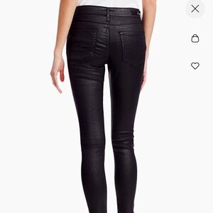 AG Adriano Goldschmied Farrah Skinny Ankle Black Coated Lace-Up Jeans- S…